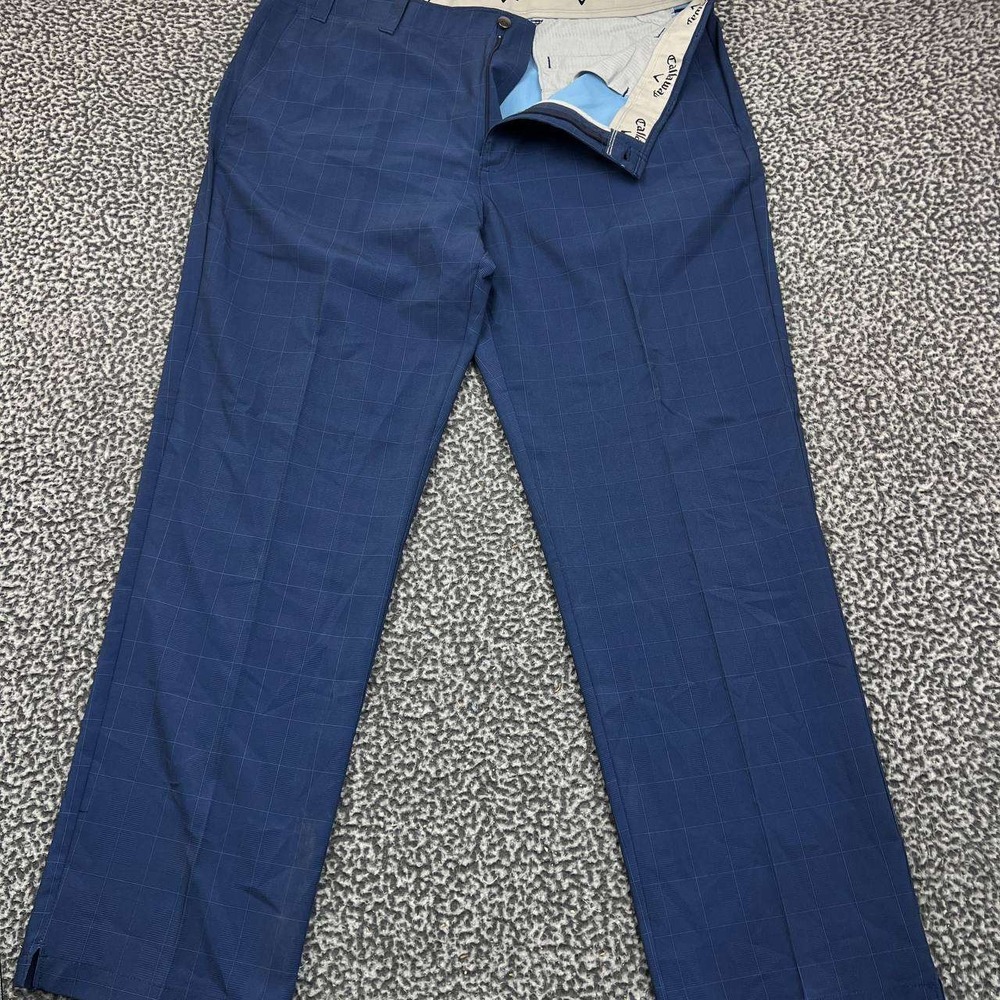 Callaway Mens Golf Pants Blue Plaid Check Flat Front 40x32 Pockets Outdoor